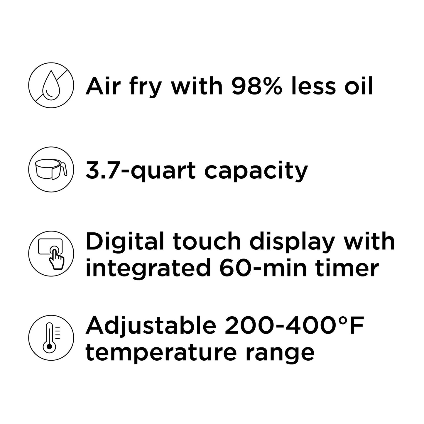 Chefman Air Fryer – 4-in-1 Slim 3.5 QT Airfryer, Air Fry, Bake, Dehydrate, Frozen, 450°F Max Temp for Extra Crispy Results in Minutes, Nonstick Ceramic Coating, Dishwasher-Safe Accessories - Black