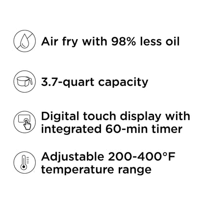 Chefman Air Fryer – 4-in-1 Slim 3.5 QT Airfryer, Air Fry, Bake, Dehydrate, Frozen, 450°F Max Temp for Extra Crispy Results in Minutes, Nonstick Ceramic Coating, Dishwasher-Safe Accessories - Black
