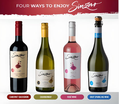 SINZERO - Cabernet Sauvignon - 750 ml 6 Pack - Non-alcoholic red wine - Aged in French oak for smooth rich flavor - Low calories, vegan friendly - Made in Chile