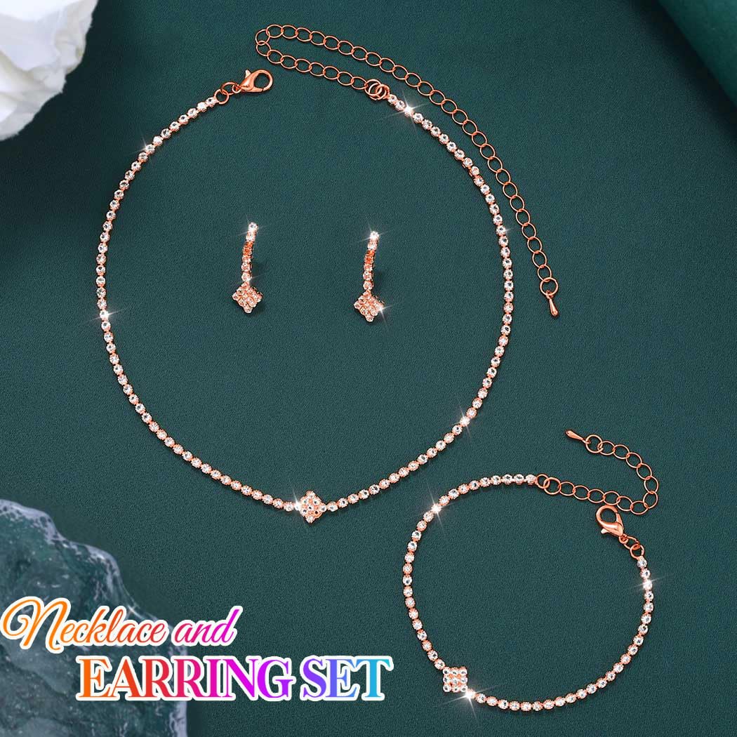 Aukmla Rhinestones Bridal Wedding Jewelry Sets Sparkly Necklace Earrings Bracelet Set Prom Formal Jewelry for Brides and Women