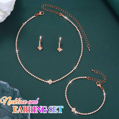Aukmla Rhinestones Bridal Wedding Jewelry Sets Sparkly Necklace Earrings Bracelet Set Prom Formal Jewelry for Brides and Women