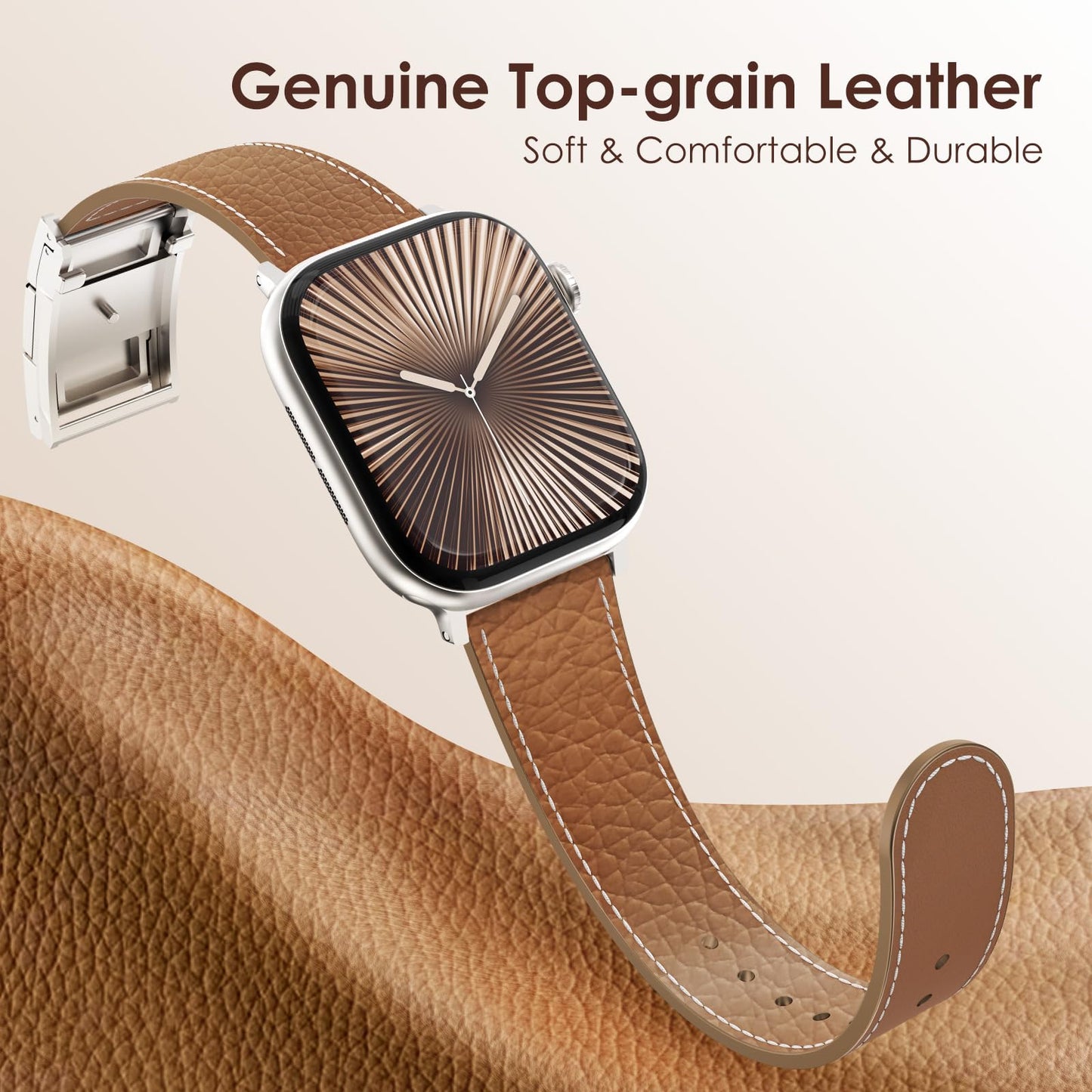 Leather Magnetic Watch Band Compatible with Apple Watch Ultra Band 49mm 46mm 45mm 44mm 42mm 41mm 40mm 38mm Replacement Strap for Women Men iWatch Ultra 3/2/1/SE3/Series 11/10/9/8/7/6/5/4/3/2/1