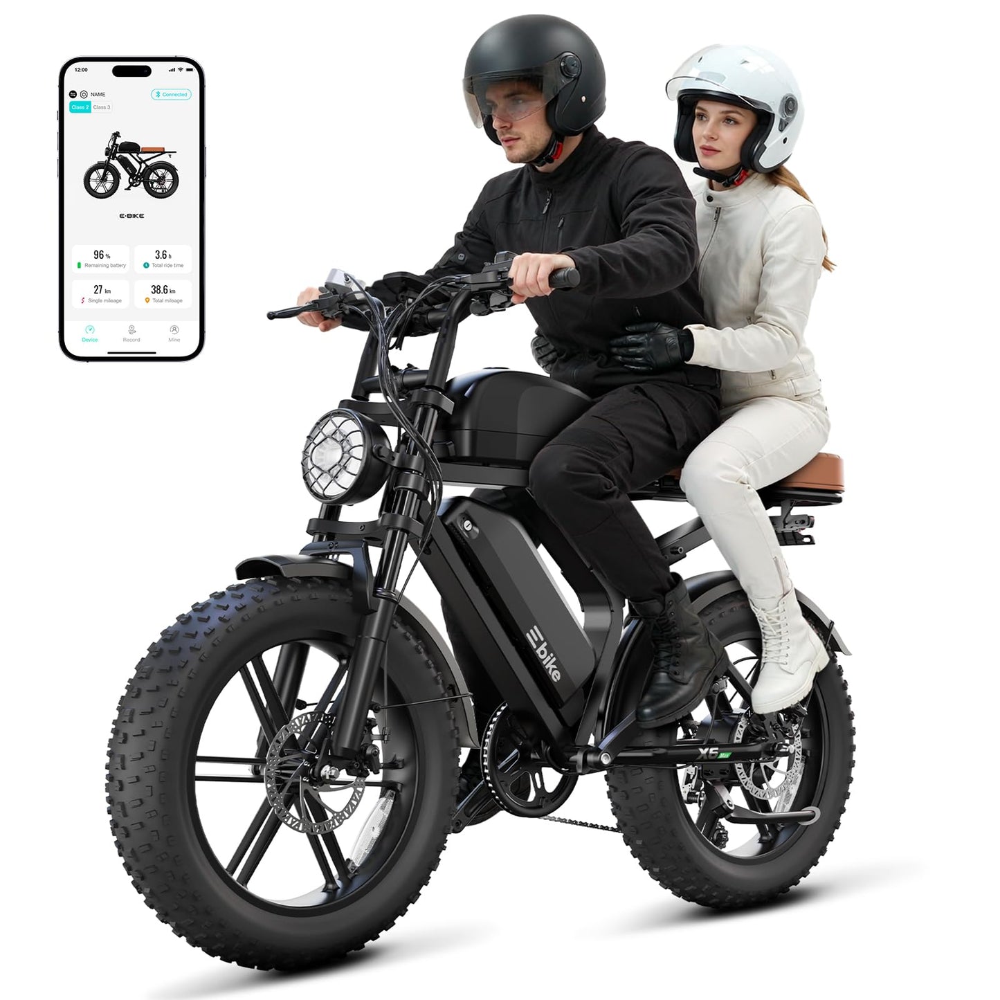 Electric Bike for Adults, Peak 1500W Motor Retro E Bike, Range 65/120Miles, 48V 15Ah Removable Battery, 20"x4" Fat Tires, Full Suspension, APP Control, Off-Road Ebike for City Commuting
