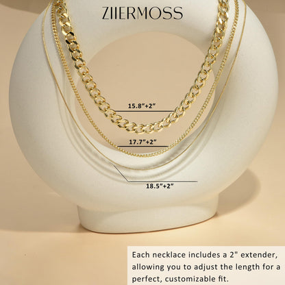3PCS Gold Necklaces for Women,Chunky Statement Gold Plated Necklace Stack Layered Sterling Silver Herringbone Chains for Women Dainty Trendy Silver Chains Stacked Jewelry Gifts