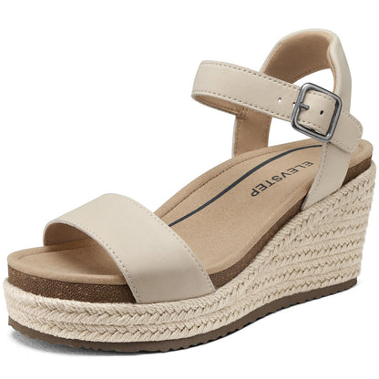 Women's Orthopedic Wedge Sandals: Arch Support Genuine Leather Platform Espadrilles - Comfortable Open Toe Casual Summer Sandals