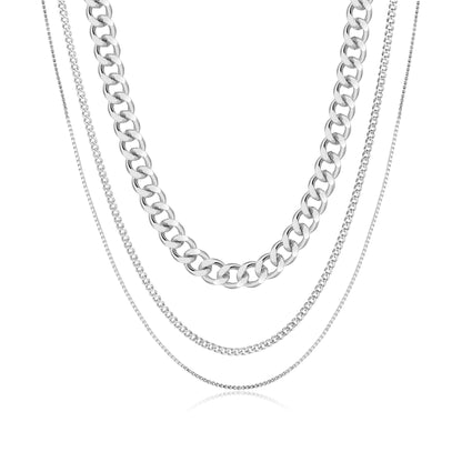 3PCS Gold Necklaces for Women,Chunky Statement Gold Plated Necklace Stack Layered Sterling Silver Herringbone Chains for Women Dainty Trendy Silver Chains Stacked Jewelry Gifts