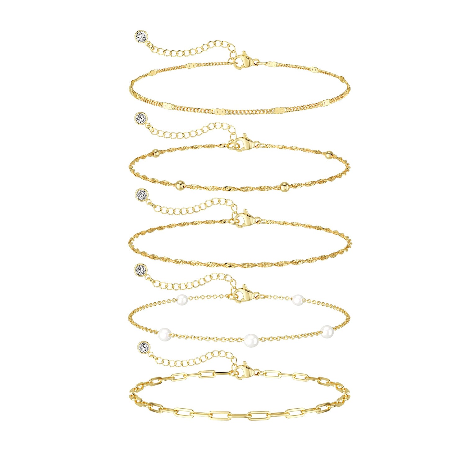 Dainty Simple Gold Bracelets for Women, Stackable Satellite Paperclip Lip Bracelet Set Tiny Lip Dot Chain Box Link for Handmade Gift Minimalist Cute Trendy Jewelry Gold Accessories for Women
