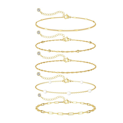 Dainty Simple Gold Bracelets for Women, Stackable Satellite Paperclip Lip Bracelet Set Tiny Lip Dot Chain Box Link for Handmade Gift Minimalist Cute Trendy Jewelry Gold Accessories for Women