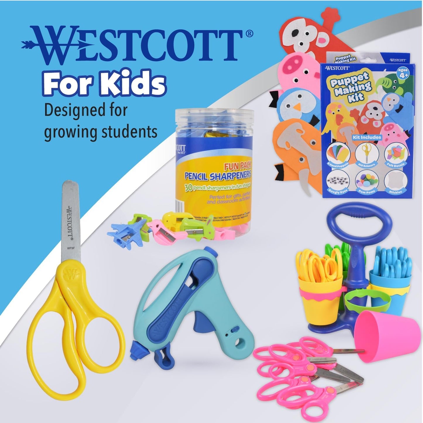 Westcott 16454 Right- and Left-Handed Scissors, Kids' Scissors, Back to School, Classroom Supplies, Ages 4-8, 5-Inch Blunt Tip, Assorted, 6 Pack