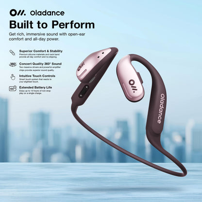 Oladance OWS Sports Open Ear Headphones, Comfortable & Stable Fit, 15H Battery Life, IPX8 Waterproof, Noise Canceling, Crystal Clear Audio, Multi-Point Bluetooth Connection, Durable Neckband (Grey)