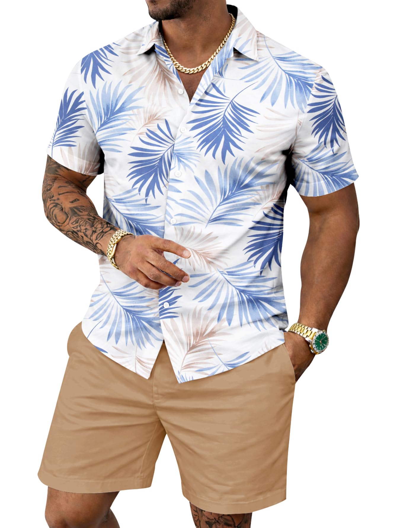 Yoimira Men's Summer Outfits 2 Piece Short Sets Hawaiian Floral Button Down Shirt and Shorts Vacation Beach Cruise Set