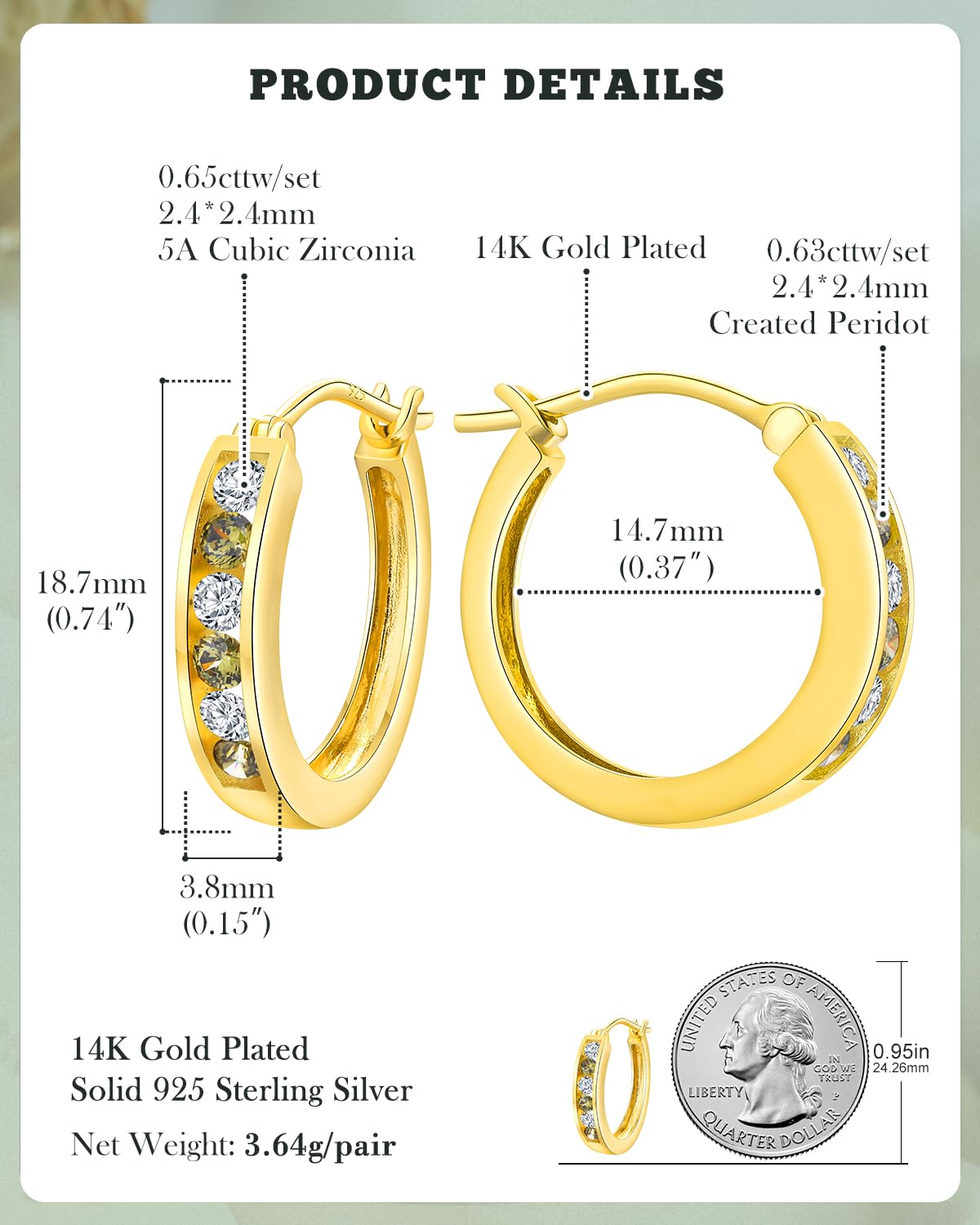 14K Gold Plated/925 Sterling Silver Birthstone Hoop Earrings for Women | 18mm Created Gemstone Hoops,Hypoallergenic and Lightweight,Birthday Mother's Day Jewelry(with Gift Box)