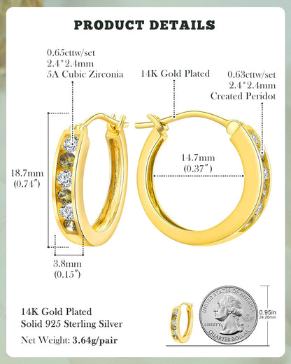 14K Gold Plated/925 Sterling Silver Birthstone Hoop Earrings for Women | 18mm Created Gemstone Hoops,Hypoallergenic and Lightweight,Birthday Mother's Day Jewelry(with Gift Box)
