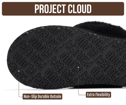 Project Cloud Genuine Leather Slippers for Women with Genuine Fur Lining, Non-Slip Indoor/Outdoor Clog Mule Slippers, Memory Foam Insole