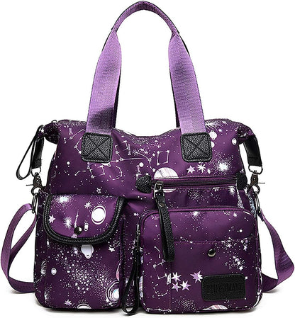 Tote Bag for Women,Multi Pockets Shoulder Handbag,Nurse Bag for Work,Large Cross body Purse,Fashion Nylon Top Handle Satchel