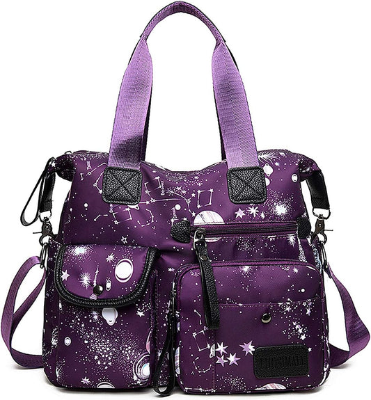 Tote Bag for Women,Multi Pockets Shoulder Handbag,Nurse Bag for Work,Large Cross body Purse,Fashion Nylon Top Handle Satchel