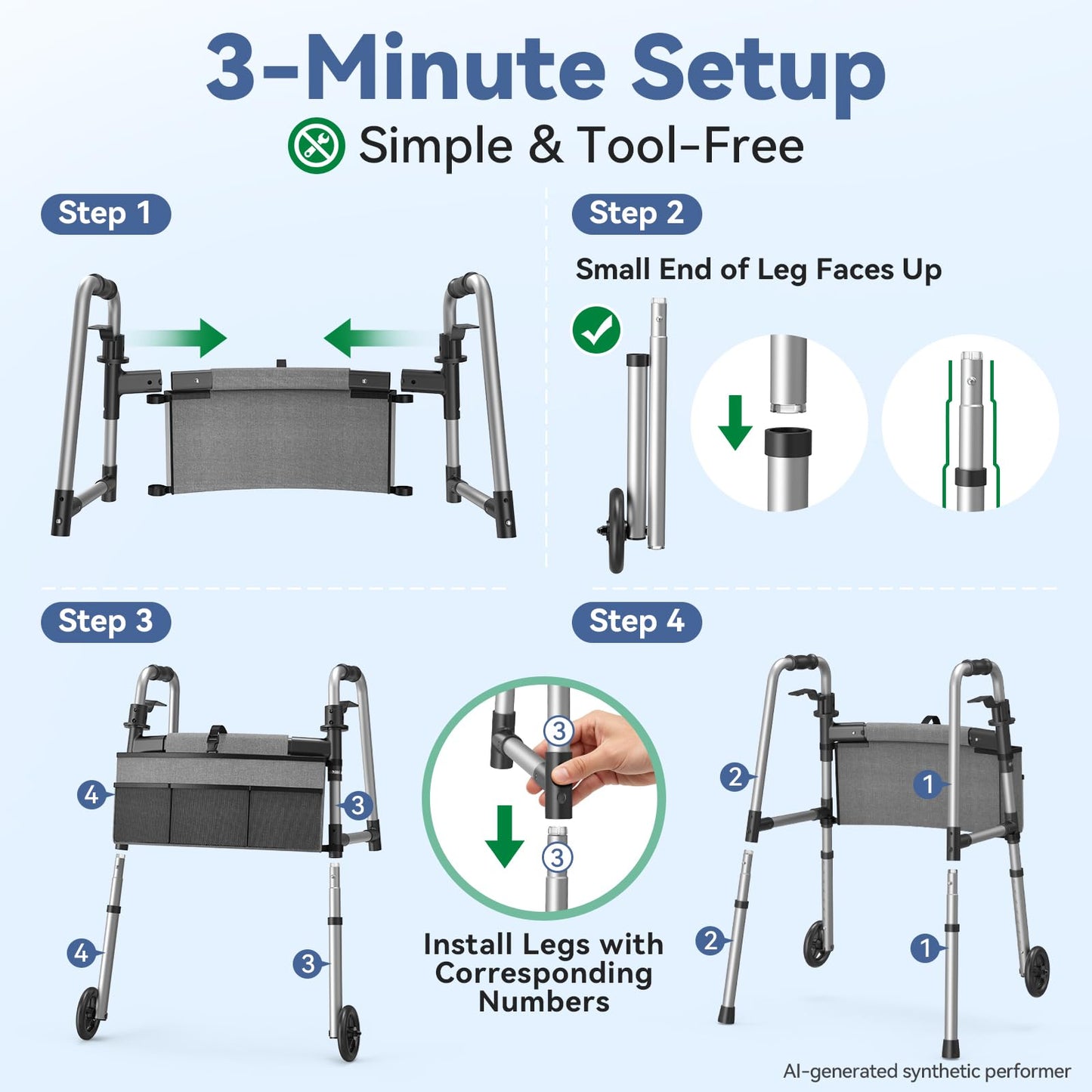 Loyoda Folding Walker with 2 Skis and 5" Wheels, Lightweight Walkers for Seniors and Adults, Supports Up to 350 Pounds, Adjustable Height, Compact Standard Walker, Black
