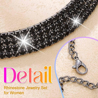 Unicra Rhinestone Bridal Wedding Jewelry Sets Silver Choker Necklace Earrings Bracelet Ring Set Prom Formal Costume Jewelry Set for Women and Brides