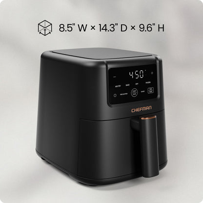 Chefman Air Fryer – 4-in-1 Slim 3.5 QT Airfryer, Air Fry, Bake, Dehydrate, Frozen, 450°F Max Temp for Extra Crispy Results in Minutes, Nonstick Ceramic Coating, Dishwasher-Safe Accessories - Black