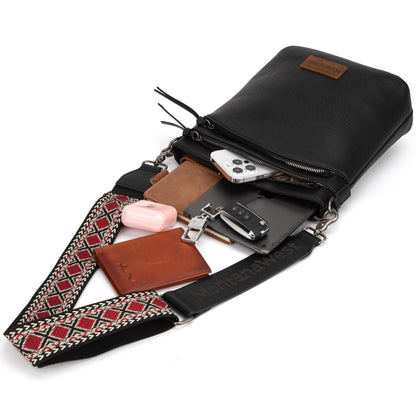 Montana West Multi Zip Pocket Crossbody Bag With Guitar Strap