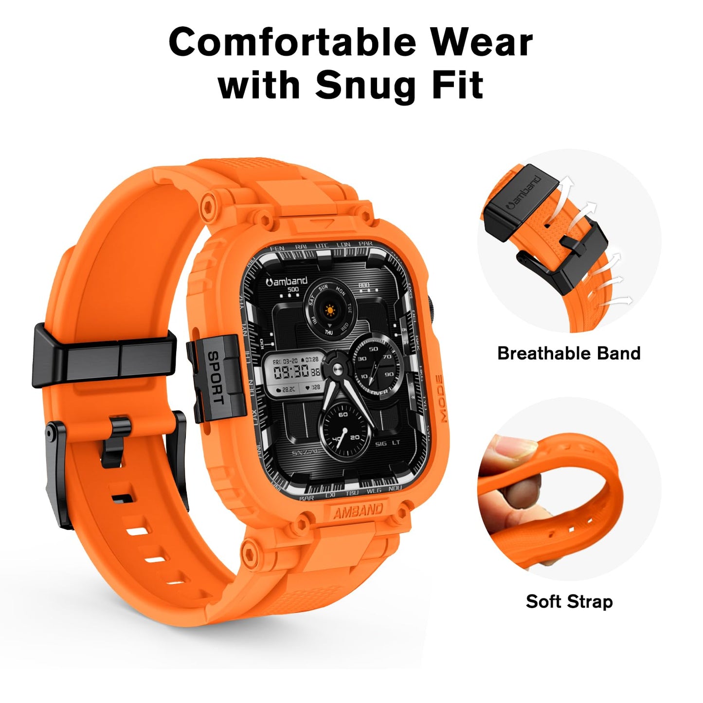 amBand Bands Compatible with Apple Watch 9/8/7 45mm, M1 Sport Series Rugged Case Protective Cover for iWatch 6/SE (3/2/1)/5/4/3 44mm Men Green