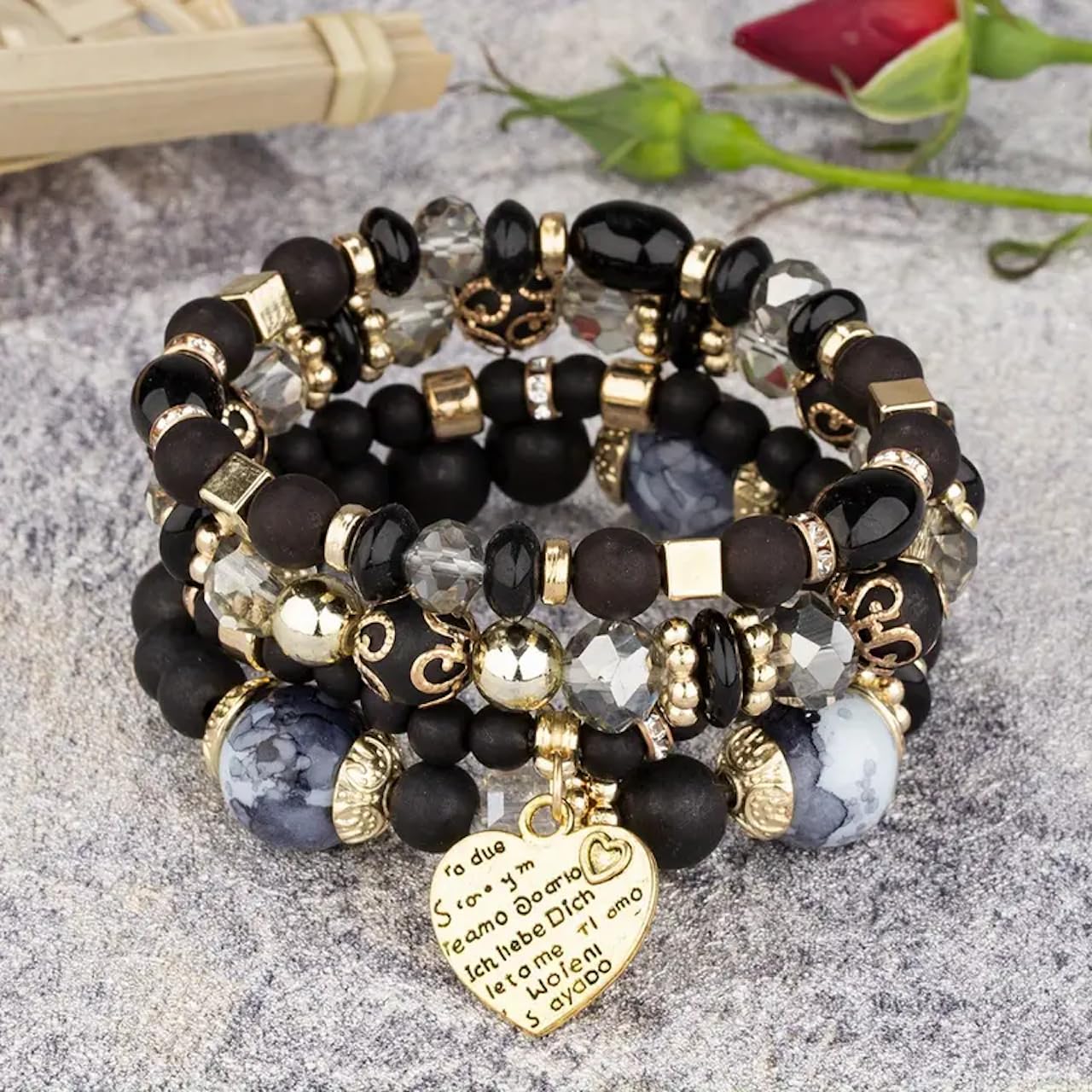 Women Beaded Bracelet Set | Colorful Boho Stackable Trendy Design with Crystal Accents Multilayer Bangle Bracelet | Fashion Stretch Braclets Jewelry for Women