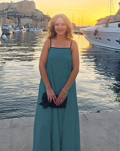 Shy Velvet Women's 2026 Summer Linen Maxi Dress Contrast Spaghetti Strap Dress Backless Casual Party Beach Dresses
