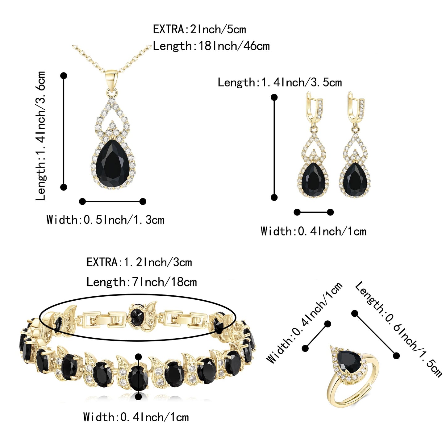 BriLove Wedding Jewelry Set for Women Bride Bridesmaid | Gorgeous Cubic Zirconia Teardrop Necklace Earrings Bracelet Adjustable Ring Jewelry Gift for Birthday/Anniversary