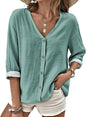 MARSVOVO V Neck Shirts for Women Lightweight Decorative Button 3/4 Sleeve Blouses Comfy Casual Business Flowy Top