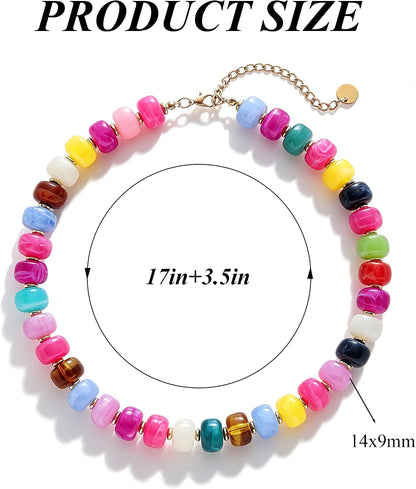 Chunky Beaded Choker Necklace for Women Summer Beach Acrylic Beads Necklaces Trendy Boho Statement Colorful Necklace Jewelry Accessories