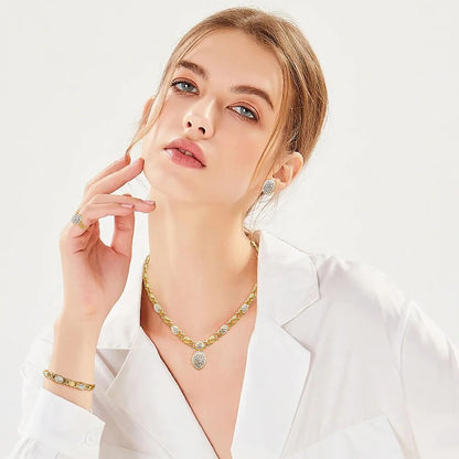 SYHOL Gold Jewelry Sets for Women 18K Gold/Silver Filled Jewelry Necklace Set Wedding Bridal Fashion Jewelry Sets Women Accessories Bracelets Earrings and Rings Sweetheart Gifts