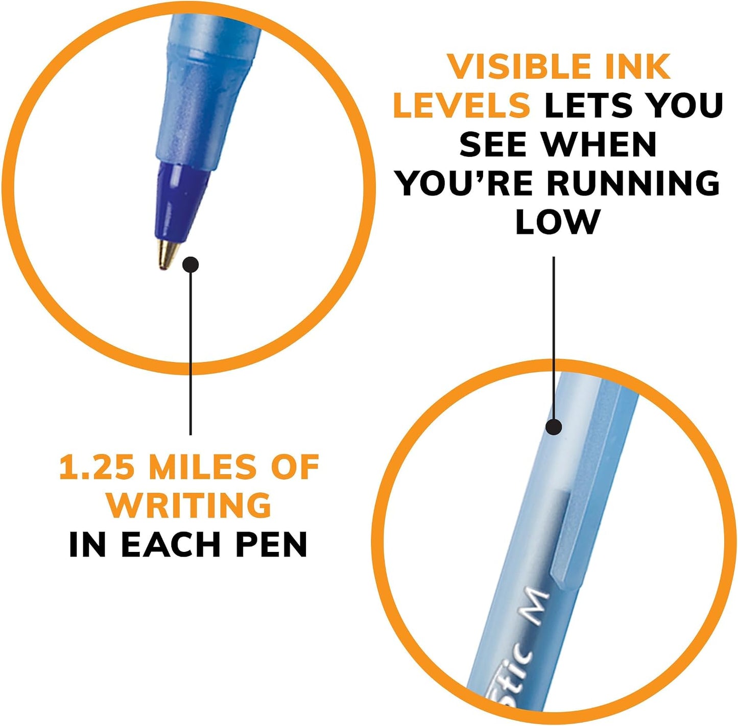 BIC Round Stic Xtra Life Assorted Ink Ballpoint Pens, Medium Point (1.0mm), 60-Count Pack of Bulk Pens, Flexible Round Barrel for Comfortable Writing, No. 1 Selling Ballpoint Pens