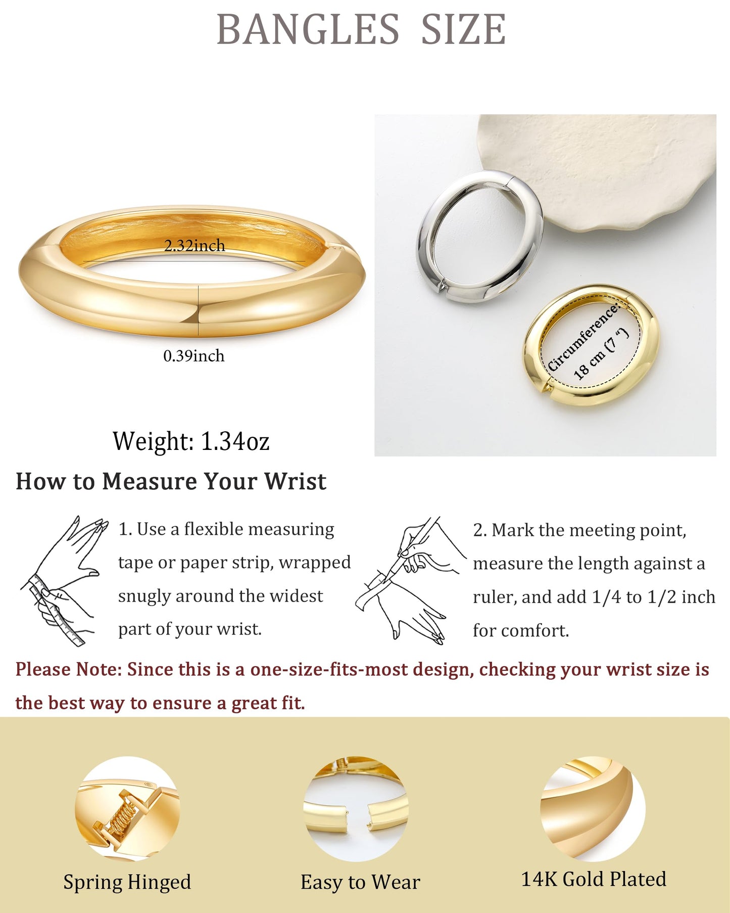 2pcs Gold Bangle Bracelets for Women, Trendy Hinged Cuff Open Wide Chunky Gold Bracelet Stack Arm Cuff Jewelry for Women