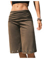 Verdusa Women's Fold Over Shorts Carpi Pants Washed Grommet Bermuda Shorts Gaucho Pants Going Out