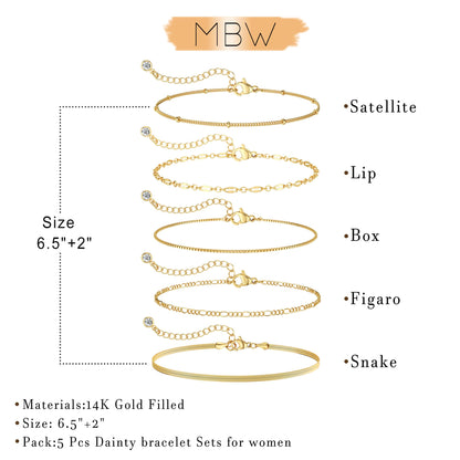 Dainty Simple Gold Bracelets for Women, Stackable Satellite Paperclip Lip Bracelet Set Tiny Lip Dot Chain Box Link for Handmade Gift Minimalist Cute Trendy Jewelry Gold Accessories for Women