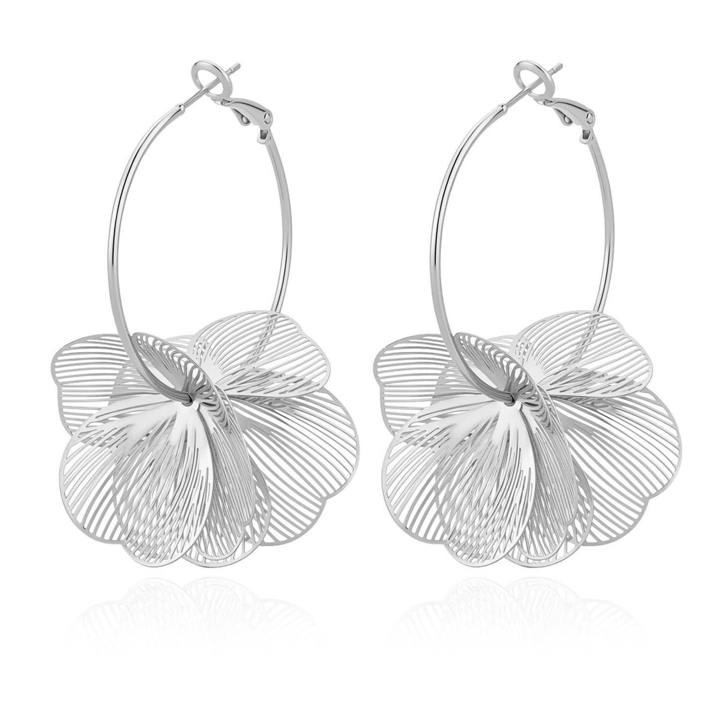 Gold Flower Earrings 14K Gold Plated Floral Statement Dangle Earrings Trendy