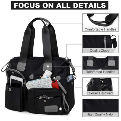 Tote Bag for Women,Multi Pockets Shoulder Handbag,Nurse Bag for Work,Large Cross body Purse,Fashion Nylon Top Handle Satchel