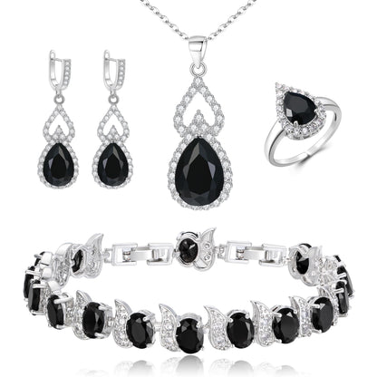 BriLove Wedding Jewelry Set for Women Bride Bridesmaid | Gorgeous Cubic Zirconia Teardrop Necklace Earrings Bracelet Adjustable Ring Jewelry Gift for Birthday/Anniversary