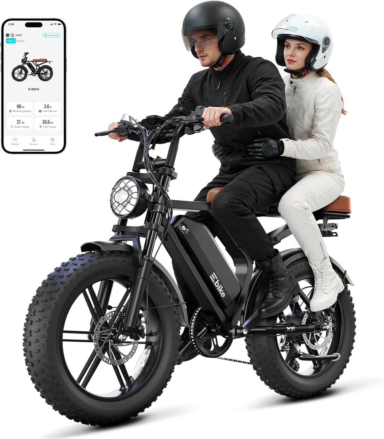 Electric Bike for Adults, Peak 1500W Motor Retro E Bike, Range 65/120Miles, 48V 15Ah Removable Battery, 20"x4" Fat Tires, Full Suspension, APP Control, Off-Road Ebike for City Commuting