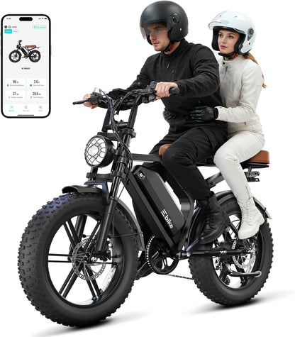 Electric Bike for Adults, Peak 1500W Motor Retro E Bike, Range 65/120Miles, 48V 15Ah Removable Battery, 20"x4" Fat Tires, Full Suspension, APP Control, Off-Road Ebike for City Commuting