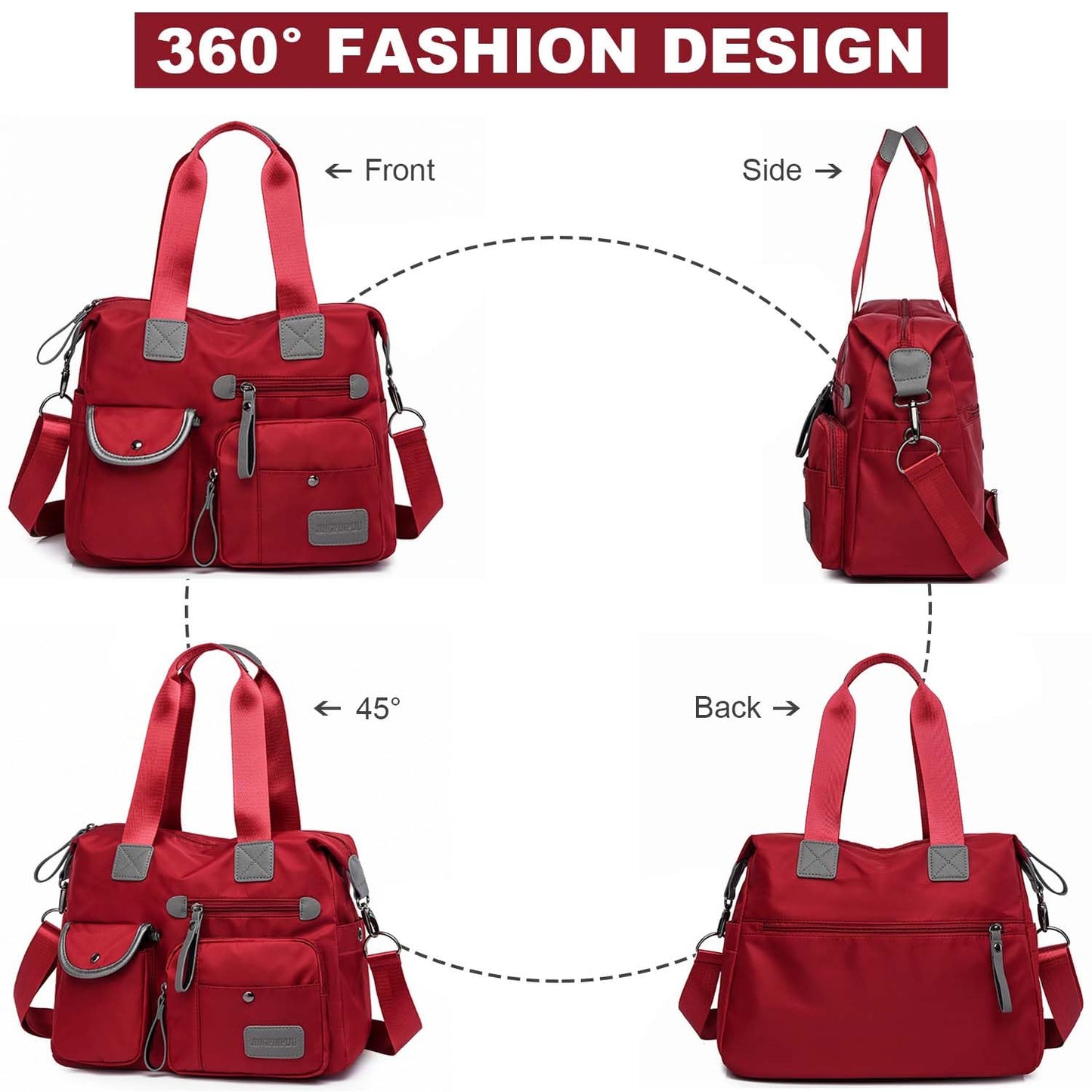 Tote Bag for Women,Multi Pockets Shoulder Handbag,Nurse Bag for Work,Large Cross body Purse,Fashion Nylon Top Handle Satchel