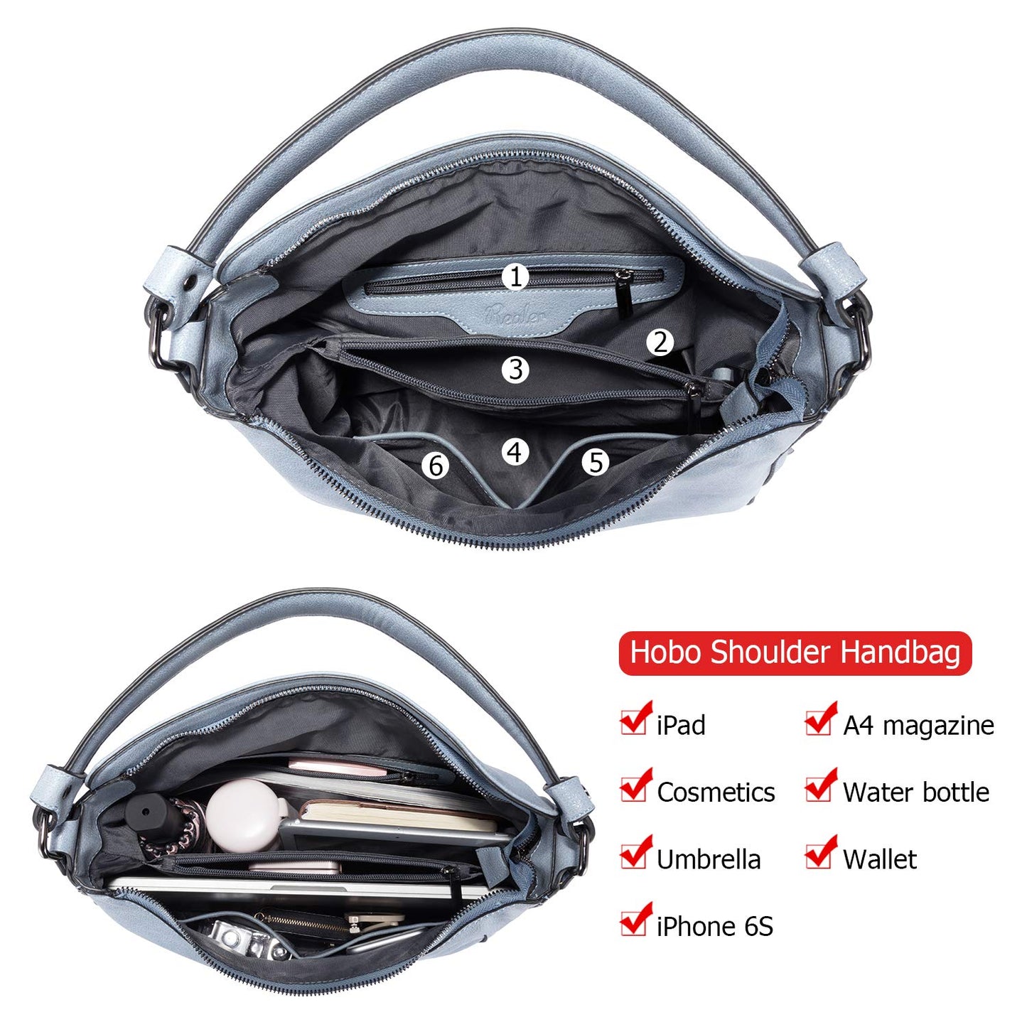 Realer Hobo Crossbody Bags for Women Designer Faux Leather Hobo Handbags Retro Large Size Shoulder Bag Bucket Purse