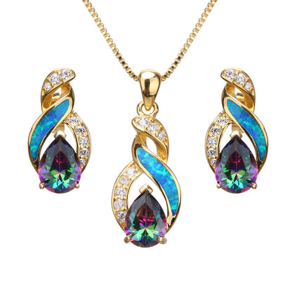 Jewelry Sets Australian Created Opal Necklace Earrings Jewelry for Mom