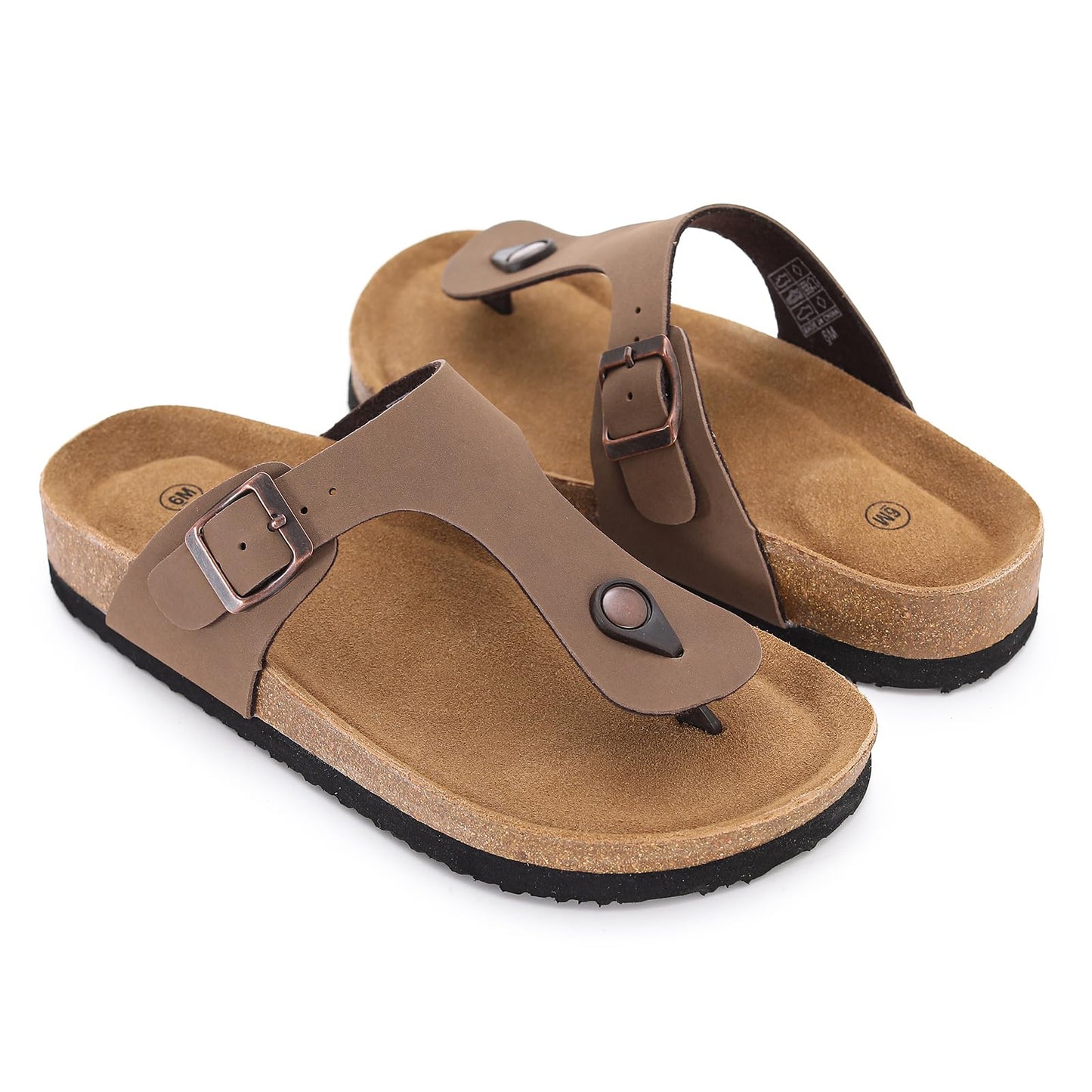 Cork Footbed Flip Flops for Women, Comfortable Beach Sigle Buckle Slip-On with Genuine Suede Footbed & Memory Foam Arch Support Flats Slides for Women Footwear