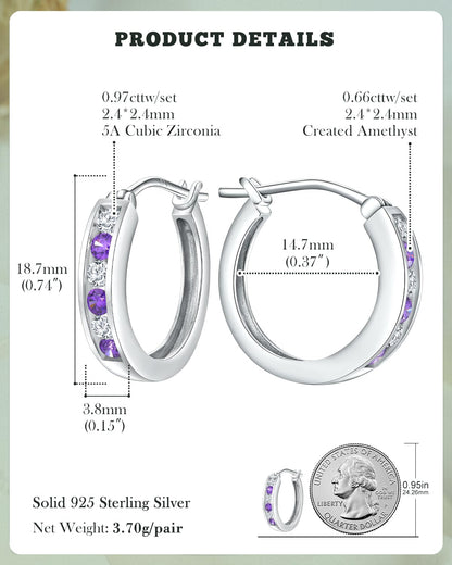 14K Gold Plated/925 Sterling Silver Birthstone Hoop Earrings for Women | 18mm Created Gemstone Hoops,Hypoallergenic and Lightweight,Birthday Mother's Day Jewelry(with Gift Box)