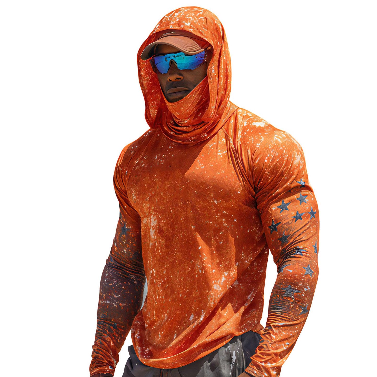Sun Protection Shirts for Men UPF 100+ Long Sleeve Hoodie with Mask Shirts | Camouflage Outdoor Fishing Tees Cooling Raglan Shirts