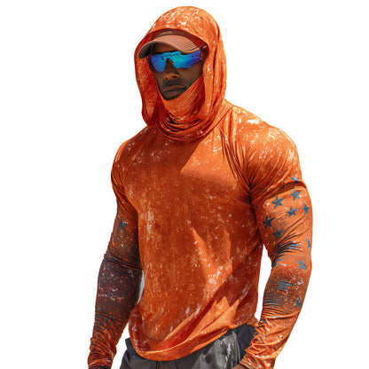 Sun Protection Shirts for Men UPF 100+ Long Sleeve Hoodie with Mask Shirts | Camouflage Outdoor Fishing Tees Cooling Raglan Shirts
