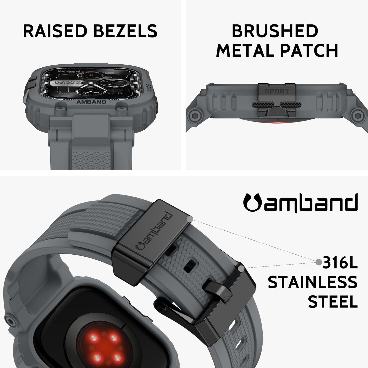 amBand Bands Compatible with Apple Watch 9/8/7 45mm, M1 Sport Series Rugged Case Protective Cover for iWatch 6/SE (3/2/1)/5/4/3 44mm Men Green