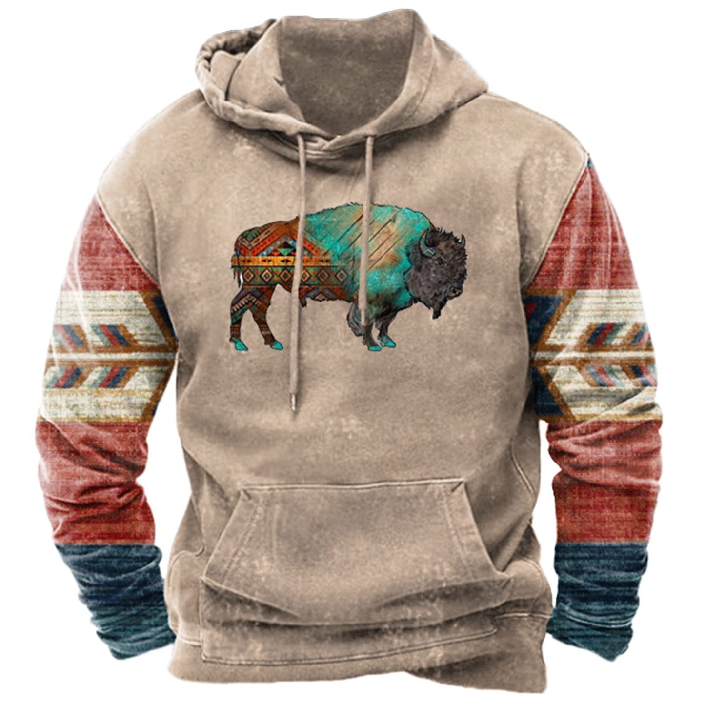 Men's Hooded Sweatshirt American Flag Print Long Sleeve Pullover Sweatshirt Vintage Tribal Aztec Graphic Hoodie Tops