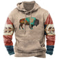 Men's Hooded Sweatshirt American Flag Print Long Sleeve Pullover Sweatshirt Vintage Tribal Aztec Graphic Hoodie Tops